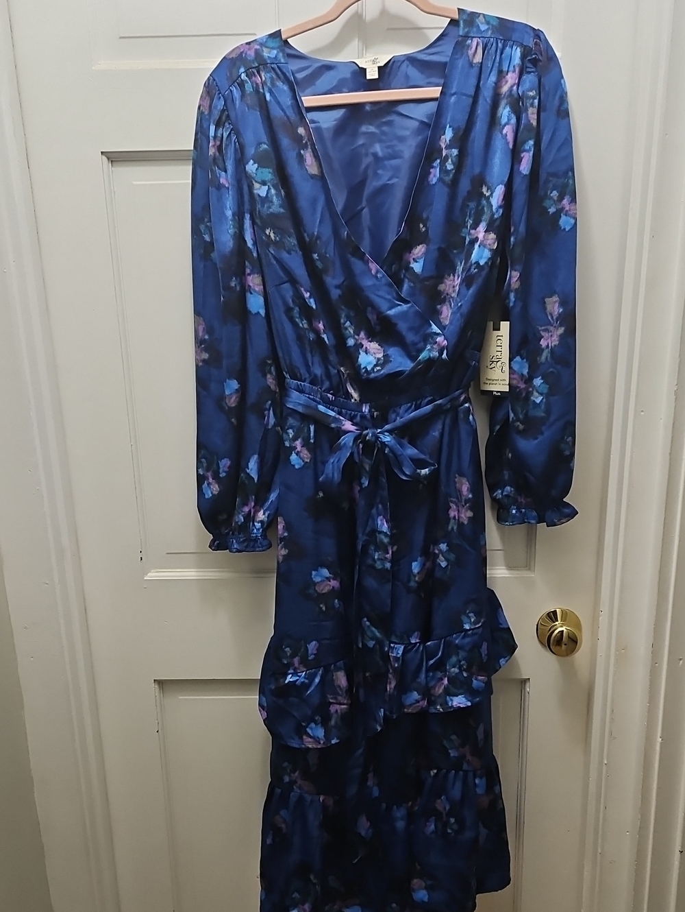 Terra & Sky Royal Blue Satin Lined Dress 1X Gorgeous!